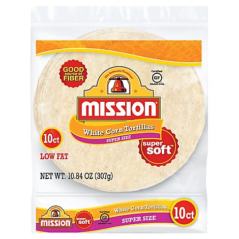 Mission Tortillas Corn White Super Soft Super Size Bag 10 Count - 10.84 Oz