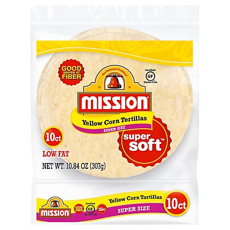 Mission Tortillas Corn Yellow Super Soft Super Size 10 Count - 10.84 Oz