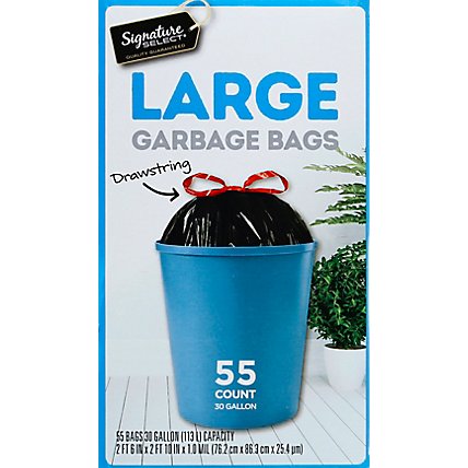 Signature SELECT Large Trash Bags With Drawstring 30 Gallon - 55 Count