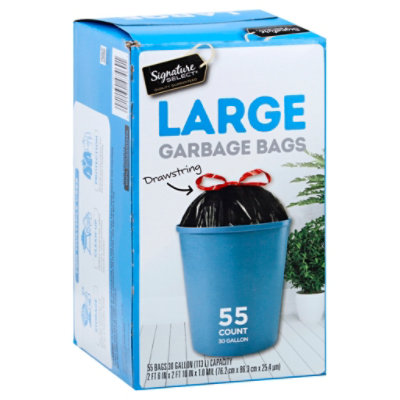 Basic Large Trash Bags, 30 Gallon, 5 Bags (Drawstring)