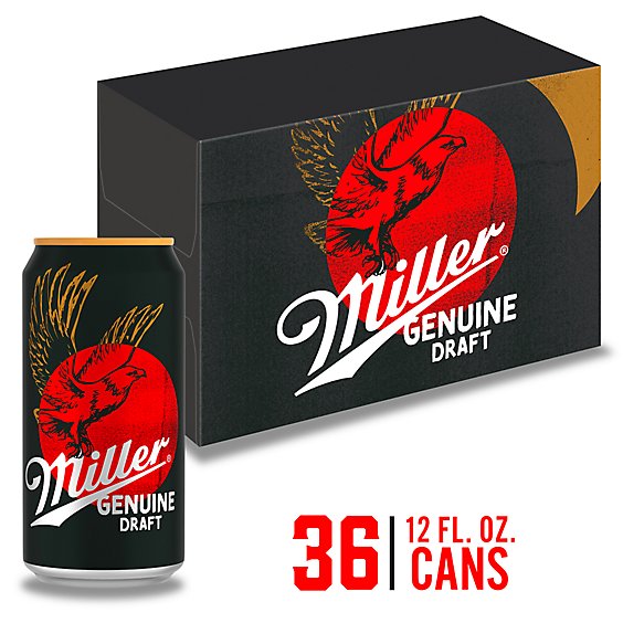 Miller Genuine Draft American Style Lager Beer 4.7% ABV Cans - 36-12 Fl. Oz.