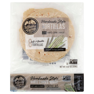 La Tortilla Factory Tortillas Corn White Hand Made Style Bag 8 Count - 11.57 Oz