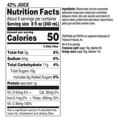 Tropicana Trop50 Orange Juice No Pulp Chilled - 52 Fl. Oz. - Image 4