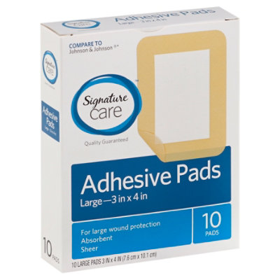 Signature Care Adhesive Pads Sheer Absorbent Large - 10 Count