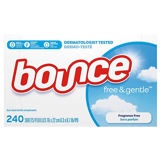 Bounce Free & Gentle Unscented Fabric Softener Dryer Sheets for Sensitive Skin - 240 Count
