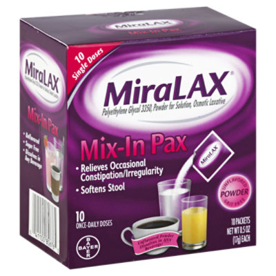 MiraLAX Powder For Constipation Relief 10 Dose Mix-In Pax 10 Count - 0.5 Oz