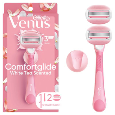 Gillette Venus ComfortGlide Razor Womens White Tea Scent Handle + 2 Refill - Each - Image 1