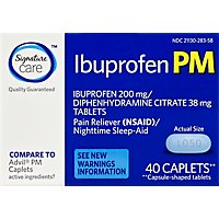 Signature Care Ibuprofen Pain Reliever PM 200mg NSAID Sleep Aid Caplet Blue - 40 Count - Image 2