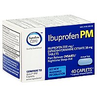 Signature Care Ibuprofen Pain Reliever PM 200mg NSAID Sleep Aid Caplet Blue - 40 Count - Image 1