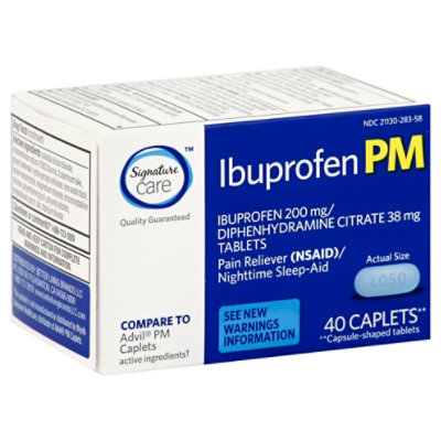 Signature Care Ibuprofen Pain Reliever PM 200mg NSAID Sleep Aid Caplet Blue - 40 Count