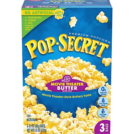 Pop Secret Microwave Popcorn Premium Movie Theater Butter Pop-and-Serve Bags - 3-3.2 Oz