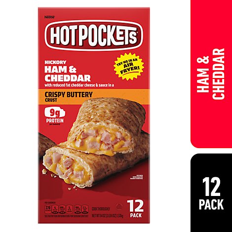 Hot Pockets Sandwiches Ham & Cheese Crispy Buttery Seasoned Crust - 12-4.5 Oz
