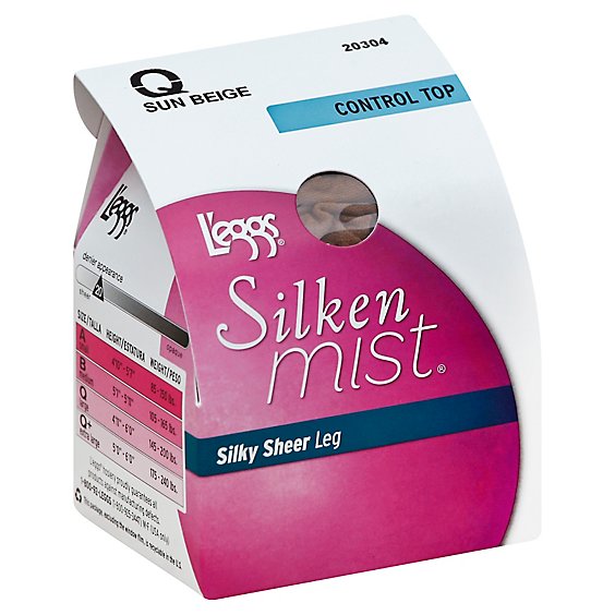 Leggs Silken Mist Pantyhose Silky Sheer Leg Control Top Sheer Toe Q Sun Beige - 1 Pair