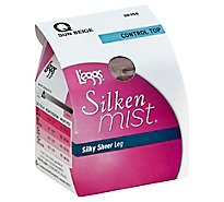 Leggs Silken Mist Pantyhose Silky Sheer Leg Control Top Sheer Toe Q Sun Beige - 1 Pair