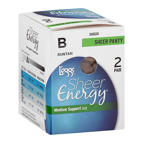 Leggs Sheer Energy Support Suntan B Pantyhose - 2 Pair