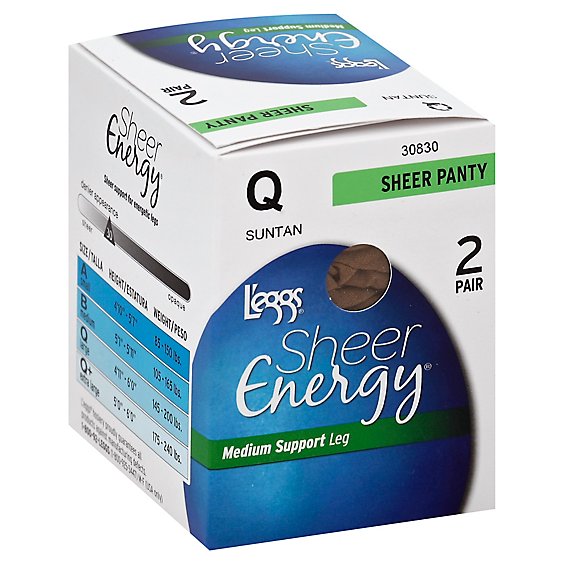 Leggs Sheer Energy Support Suntan Q Pantyhose - 2 Pair