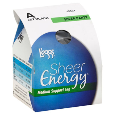 Leggs Sheer Energy Pantyhose Support Jetblack A - 1 Pair - Image 1