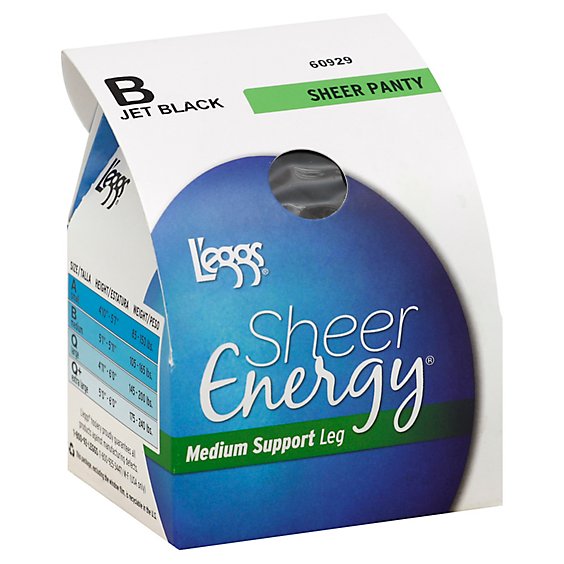Leggs Sheer Energy Pantyhose Support Jet Black B - 1 Pair