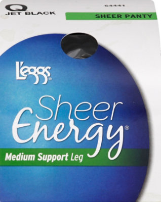 Leggs Sheer Energy Pantyhose Support Jet Black Q - 1 Pair - Image 2