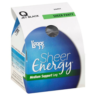 Leggs Sheer Energy Pantyhose Support Jet Black Q - 1 Pair - Image 1