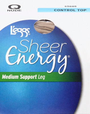 Leggs Sheer Energy Pantyhose Control Top Support Nude Q - 1 Pair - Image 2