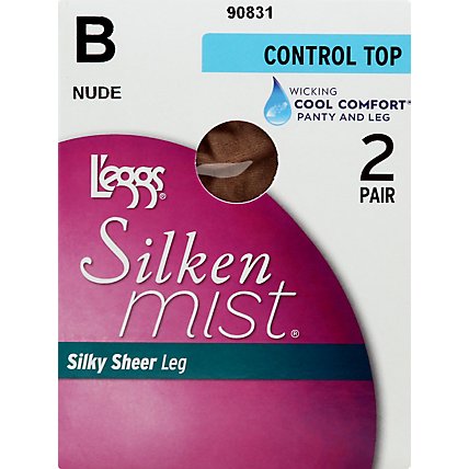 Leggs Silken Mist Nude Control Top Sheer Toe Pantyhose B - 2 Pair - Image 2