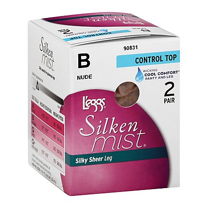 Leggs Silken Mist Nude Control Top Sheer Toe Pantyhose B - 2 Pair - Image 1