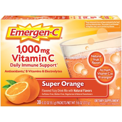 Emergen-C Super Orange Dietary Supplement Fizzy Drink Mix with 1000mg Vitamin C - 30-0.32 Oz. - Image 1