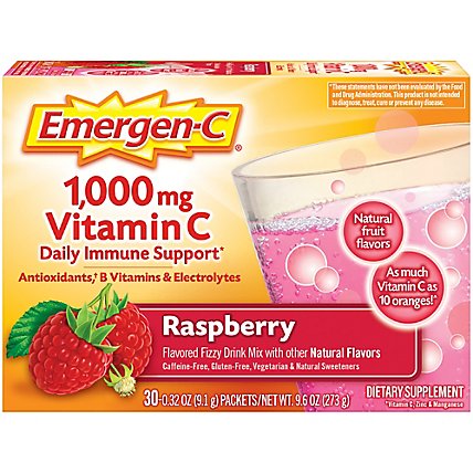 Emergen-C Raspberry Dietary Supplement Fizzy Drink Mix with 1000mg Vitamin C - 30-0.32 Oz. - Image 2