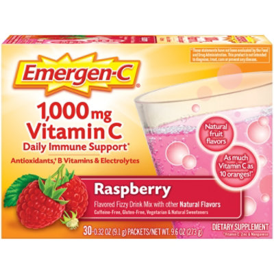 Emergen-C Raspberry Dietary Supplement Fizzy Drink Mix with 1000mg Vitamin C - 30-0.32 Oz. - Image 1