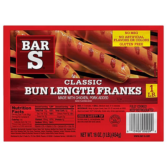Bar-S Franks Bun Length Classic - 16 Oz