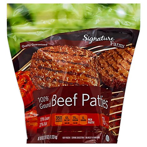Signature Farms 100% Ground Beef Patties 73% Lean 27% Fat 10 Count - 40 Oz