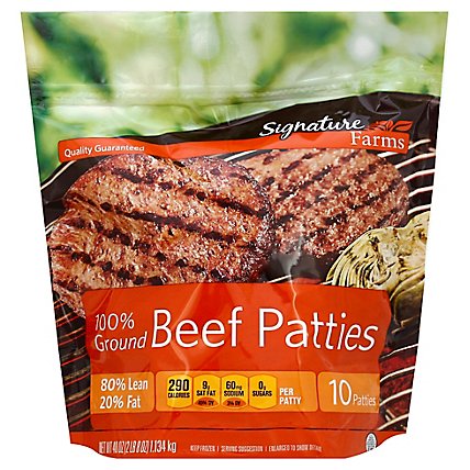Signature Farms 100% Ground Beef Hamburger Patties 80% Lean 20% Fat 10 Count - 40 Oz. - Image 1