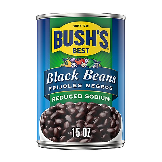 BUSH'S BEST Reduced Sodium Black Beans - 15 Oz