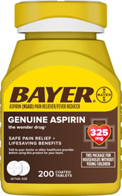 Bayer Aspirin Tablets 325mg Coated - 200 Count - Image 2