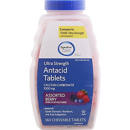 Signature Care Antacid Ultra Strength Berry Flavor Chewable Tablets - 160 Count - Image 2