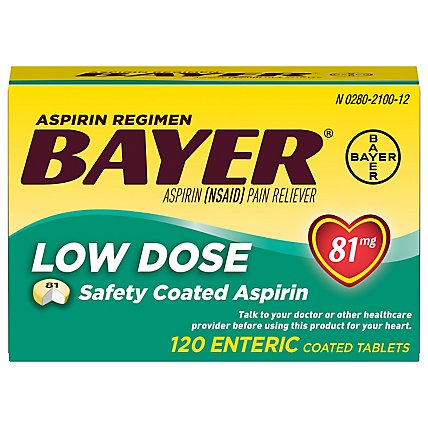 Bayer Aspirin Tablets 81mg Low Dose Enteric Coated - 120 Count - Image 1