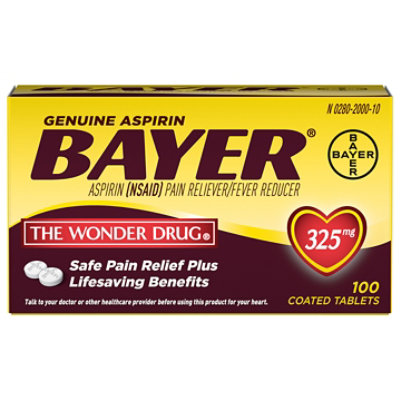 Bayer Aspirin Tablets 325mg Coated - 100 Count - Image 1