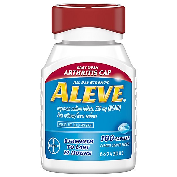 Aleve Naproxen Sodium Tablets 220mg Pain Reliever Fever Reducer Easy Open Cap - 100 Count
