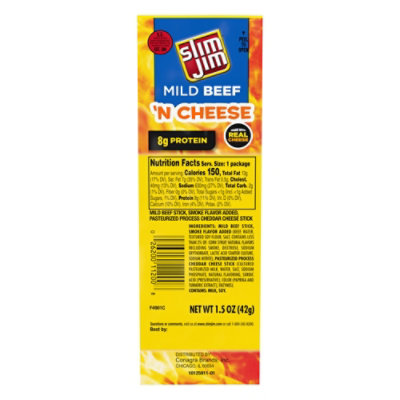 Slim Jim Beef & Cheese Sticks Mild - 1.5 Oz - Image 1