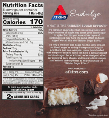 Atkins Endulge Bar Chocolate Coconut - 5-1.4 Oz - Image 6