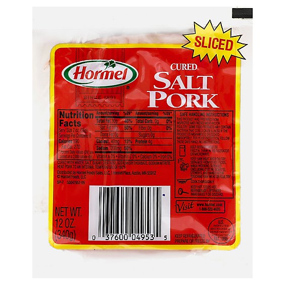 Hormel Salt Pork Cured Sliced - 12 Oz