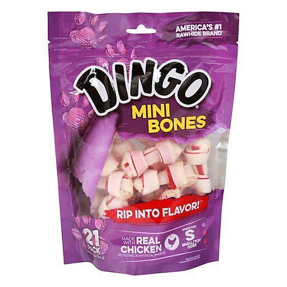 Dingo Dog Snacks Bones Mini with Real Chicken Poich 21 Count - 7.2 Oz