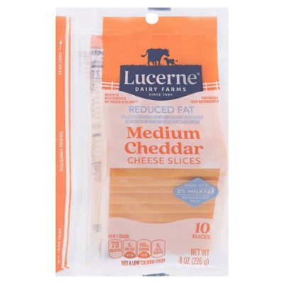 Lucerne Cheese Natural Sliced Medium Cheddar Reduced Fat 2% - 8 Oz