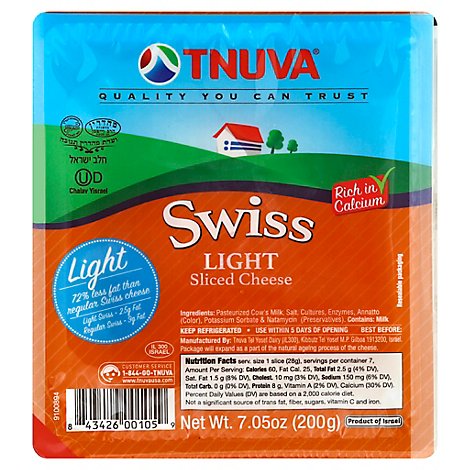 Tnuva Emek Sliced Light Swiss Cheese - 7.05 Oz