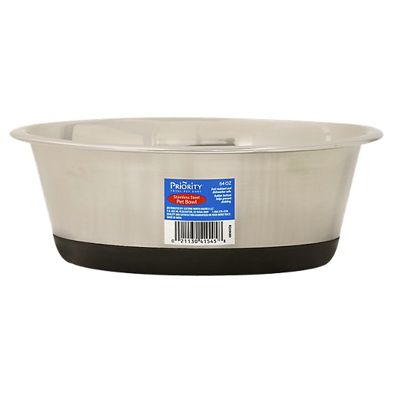 Priority Total Pet Care Pet Bowl Stainless Steel 64 Oz - Each