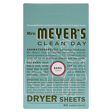 Mrs. Meyers Clean Day Dryer Sheets Basil Scent 80 count - Image 1