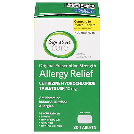 Signature Care Allergy Relief Cetirizine Hydrochloride 10mg Antihistamine Tablet - 30 Count - Image 3