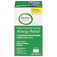 Signature Care Allergy Relief Cetirizine Hydrochloride 10mg Antihistamine Tablet - 30 Count - Image 1