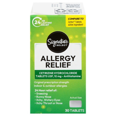 Signature Care Allergy Relief Cetirizine Hydrochloride 10mg Antihistamine Tablet - 30 Count